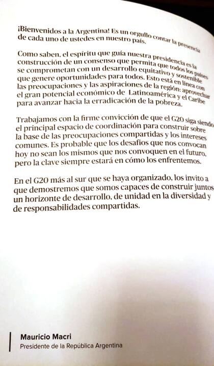 La carta de Mauricio Macri que esperaba a los invitados a Argentum