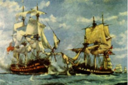 Combate entre el navío inglés Lyon y la fragata española Santa Dorotea, en la que estaba embarcado José de San Martín
