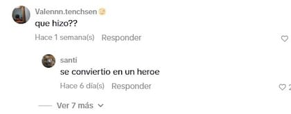 Comentario en TikTok que califican como “héroe” al autor del ataque en la escuela de San Cristóbal, Santa Fe, evidenciando cómo ciertos discursos de glorificación circulan y se replican en redes sociales sin moderación visible