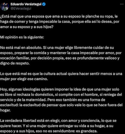 Comentarios de Eduardo Verástegui sobre la mujer y el feminismo (X @Everastegui)