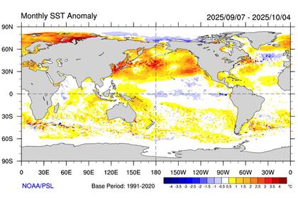 Comentaron que en los últimos meses, las temperaturas superficiales de las aguas presentaron una tendencia decreciente y, aunque en septiembre hubo variaciones frías leves, no se las puede considerar como un evento Niña porque no superaron el umbral de -0,5°
