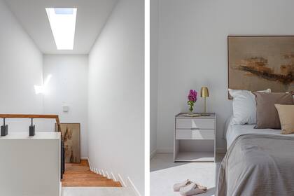 “Como el terreno era pequeño, una casa con techos de doble altura no era la mejor opción para aprovecharlo. Pero nos dimos el gusto de generar mayor altura visual con una lucarna sobre la escalera”.