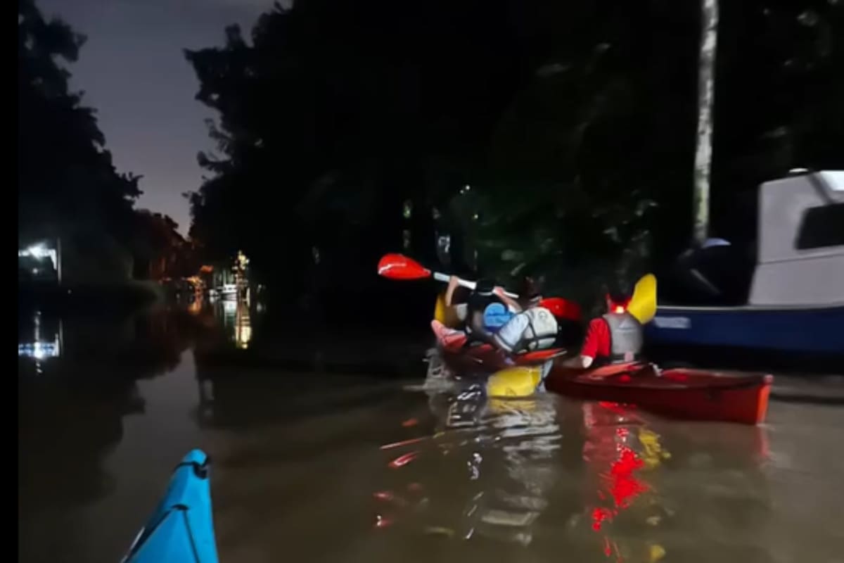 Cómo es un paseo en kayak nocturno para remar bajo la Luna entre juncos y canales