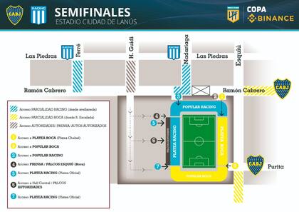Como estará repartido los sectores para los hinchas de Racing y de Boca en la cancha de Lanús