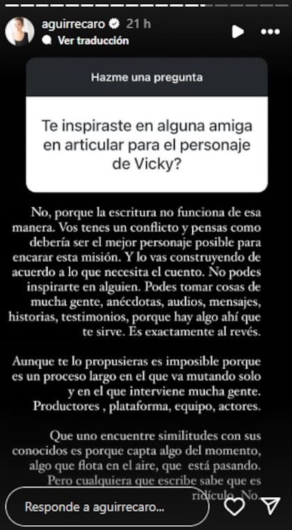 Cómo fue que Carolina Aguirre se inspiró en Vicky