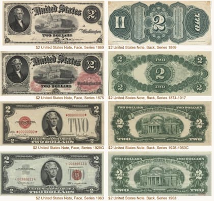 Cómo fue variando el billete de US$2 a lo largo de la historia