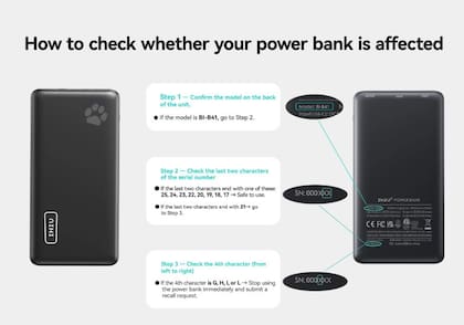 Cómo identificar visualmente a las batarías INIU incluidas en el retiro
