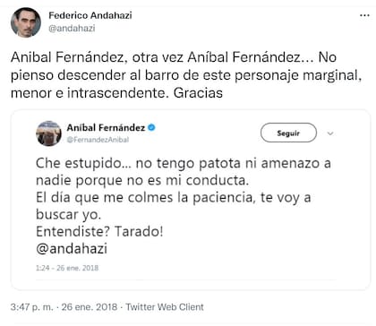 Como Nicolás Winazky, Federico Andahazi también fue víctima de los "tuits" del actual ministro de Seguridad.
