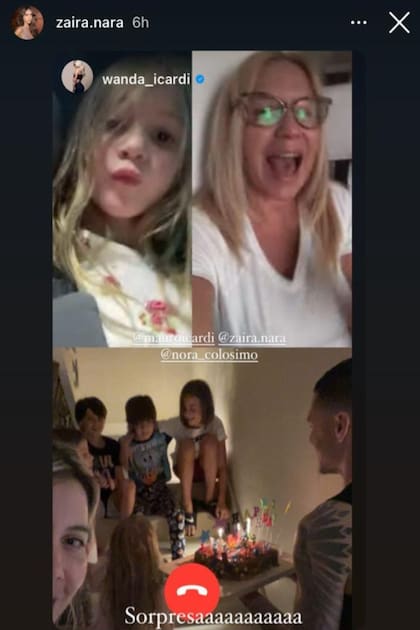 Como parte del festejo, Wanda hizo una videollamada con su familia en Argentina