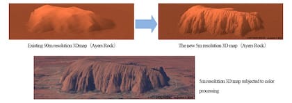 Cómo se veía Ayers Rock (Australia) con un mapa tradicional de 90 metros de resolución, cómo se ve con 5 metros de resolución