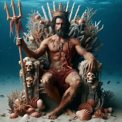 Cómo se vería Poseidón en la vida real, imaginado por la inteligencia artificial en su trono del mar Egeo