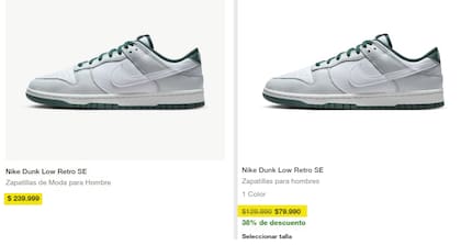 Comparación de precios de un par de zapatillas en Argentina (izquierda) y Chile (derecha)