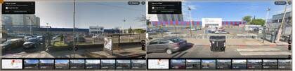 Comparación hecha el 14 de julio de 2025 de una captura de Google Maps de la ubicación del Carrefour en 2017 y una de 2023 cuando el local ya no estaba