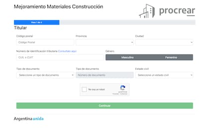 Completar con los datos personales del titular solicitante de un crédito de Procrear
