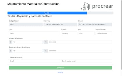 Completar con los datos personales del titular solicitante de un crédito de Procrear
