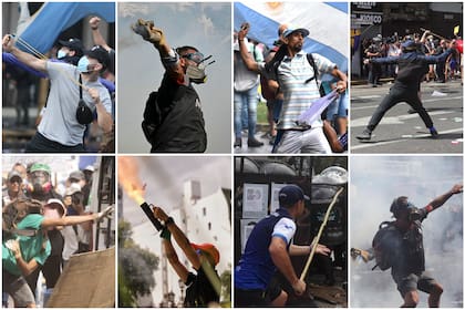 Composición de fotos de disturbios en la plaza del Congreso durante la sesión quq trata la reforma laboral
