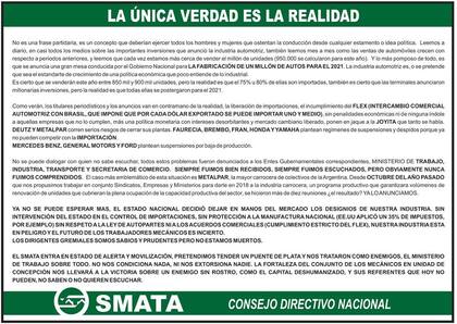 Comunicado de SMATA