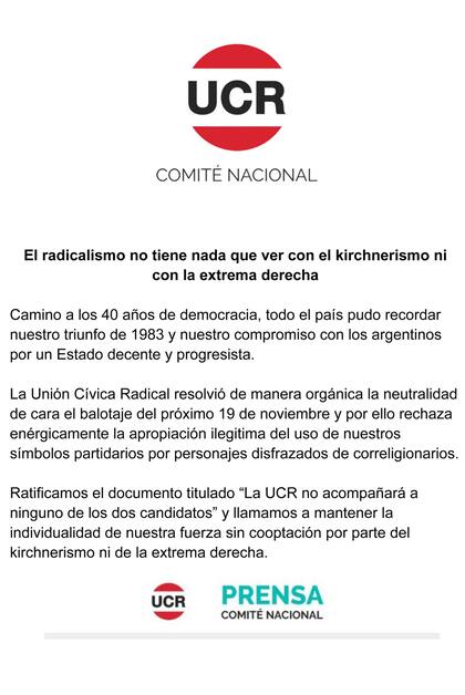 Comunicado de la UCR