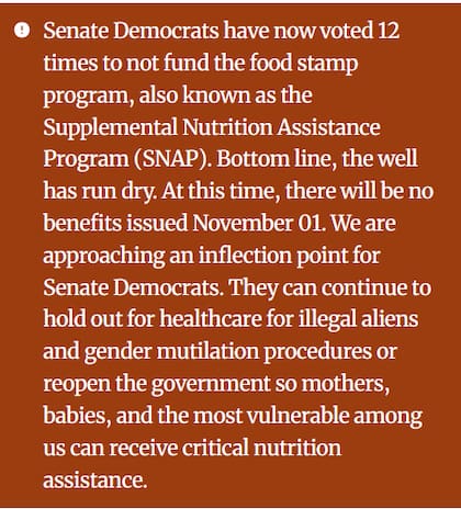 Comunicado de la USDA sobre el pago de SNAP en noviembre de 2025 (USDA)