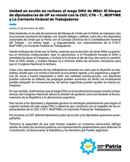 Comunicado de legisladores de UP