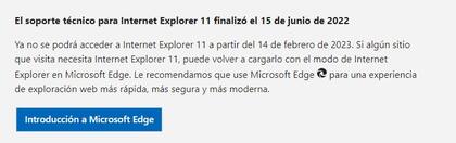 Comunicado de Microsoft acerca del cese de funciones de Internet Explorer