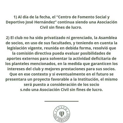 Comunicado del club José Hernández