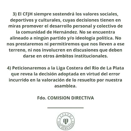 Comunicado del club José Hernández