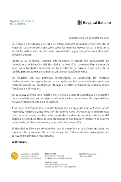 Comunicado del Hospital Italiano