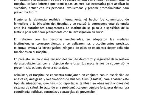 Comunicado del Hospital Italiano
