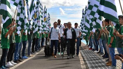 Con banderas y honores: así fue recibido el plantel de Atlético Nacional en Chapecó