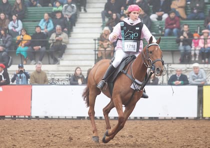 Con boina y buzo
entonados en rosa
y a pura sonrisa, es
la tercera vez que
Myla monta la cría
de polo en esta pista
emblemática.