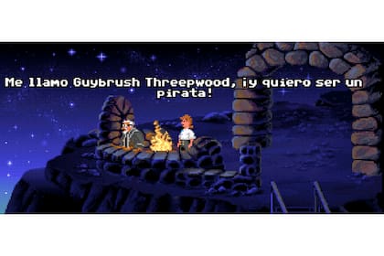 Con convicción, el personaje principal de la aventura gráfica de Lucasfilm le cuenta su sueño al vigía de Meleé Island.