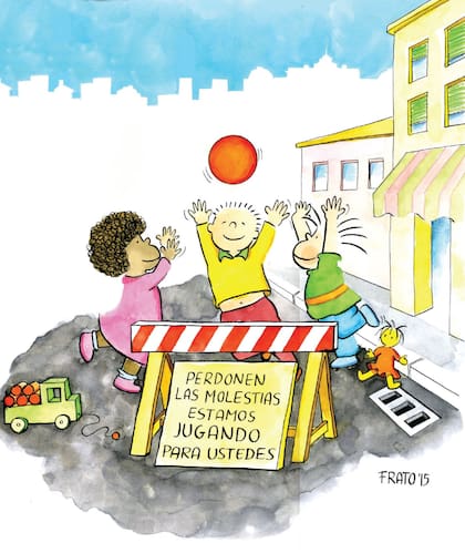 Con el seudónimo “Frato”, Tonucci firma viñetas satíricas sobre educación, ciudad, juego y niñez, que invitan al cuestionamiento del sistema y su transformación