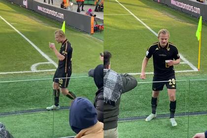 Con el vaso de cerveza en su mano, el futbolista recibió el cariño de los hinchas