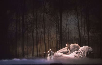 Con escenografía de Nicolás Boni y vestuario de Jesús Ruiz, las escenas de Pelléas et Mèlisande transcurren entre interiores y exteriores que se combinan