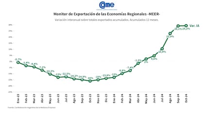 Con este aumento las exportaciones regionales alcanzaron los US$8777 millones en el período noviembre 2023-octubre 2024