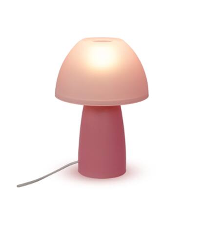 Con forma de hongo y luz tenue, este velador es adorable y a la moda.