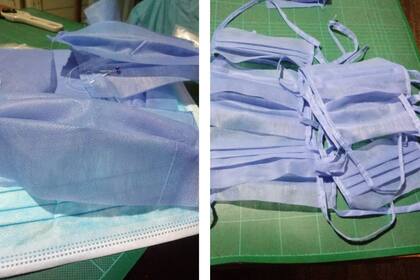 Con friselina y de tres capas. Así son los barbijos que se confeccionan, según instrucciones de personal de salud. Piden a los fabricantes de este material que lo donen para sumarlos ante una posible escasez.