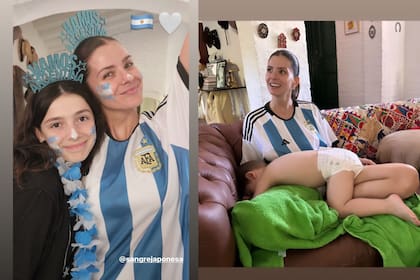 Con la camiseta albiceleste, la bandera pintada en las mejillas y una tiara que decía “Vamos, Argentina”, Suárez celebró por todo lo alto la victoria de la selección nacional.