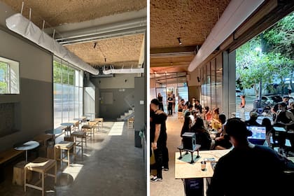 Con la creación de un bar de vinos con una propuesta independiente y más accesible que logra amenizar la espera y un espacio exterior que queda al resguardo, se solucionó un problema y se desplazó la fachada. El cielorraso de todo el local es de celulosa proyectada.