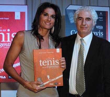 Con la extenista Gabriela Sabatini, en el lanzamiento de su libro