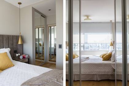 Con la idea de ampliar la visual, todo el frente del vestidor –que también lleva al baño principal– es espejado.