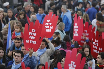 Con pañuelos celestes, marcharon muchas familias y también organizaciones católicas