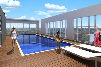 Con piscina y solárium