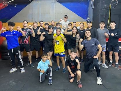 Con sus alumnos de boxeo.