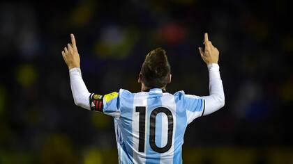 Festejo al cielo de Lionel Messi, el capitán y emblema de la Argentina, que querrá un camino a Qatar 2020 mucho más sencillo que lo que fue el periplo hacia Rusia 2018.