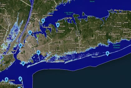 Con un aumento de un metro en el nivel del mar, gran parte de las costas de Long Island se verían comprometidas