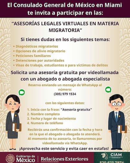 Con un mensaje de texto se puede acceder a la ayuda legal que ofrece el consulado (X/@@ConsulMexMia)