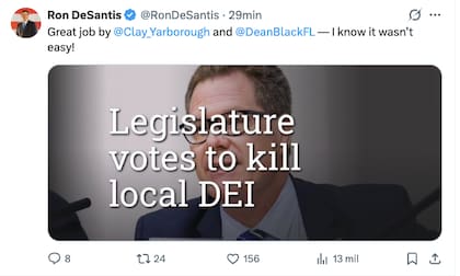 Con un mensaje en X, DeSantis celebró el avance de la ley contra las políticas DEI