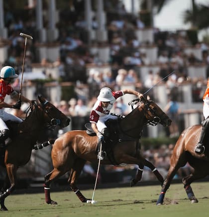 Con un número atípico para él, el 4, se abre paso en la cancha central de International Polo Club Palm Beach, donde este año obtuvo los dos principales trofeos de la temporada de Estados Unidos.